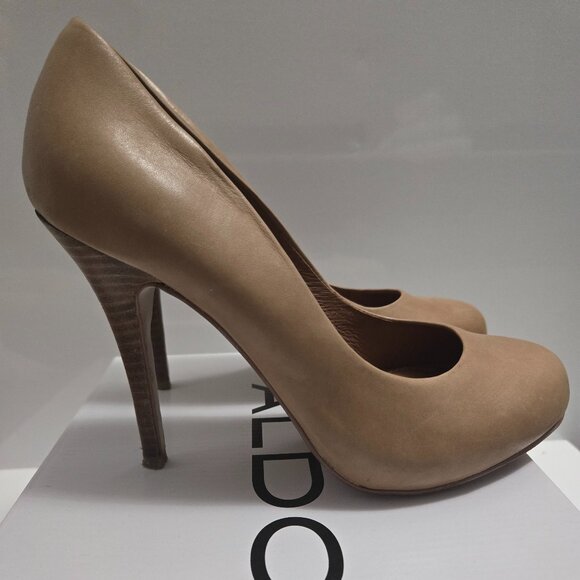 Aldo Bessodia Tan Leather Heels Size 8.5 - Picture 1 of 5